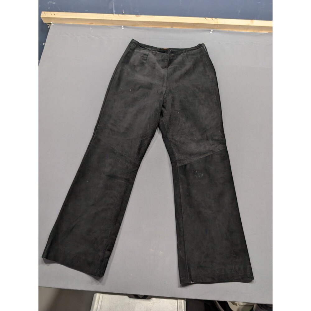 Black Suede Leather Flare Pants Women's ~40in Length ~20in Waist - Picture 2 of 3
